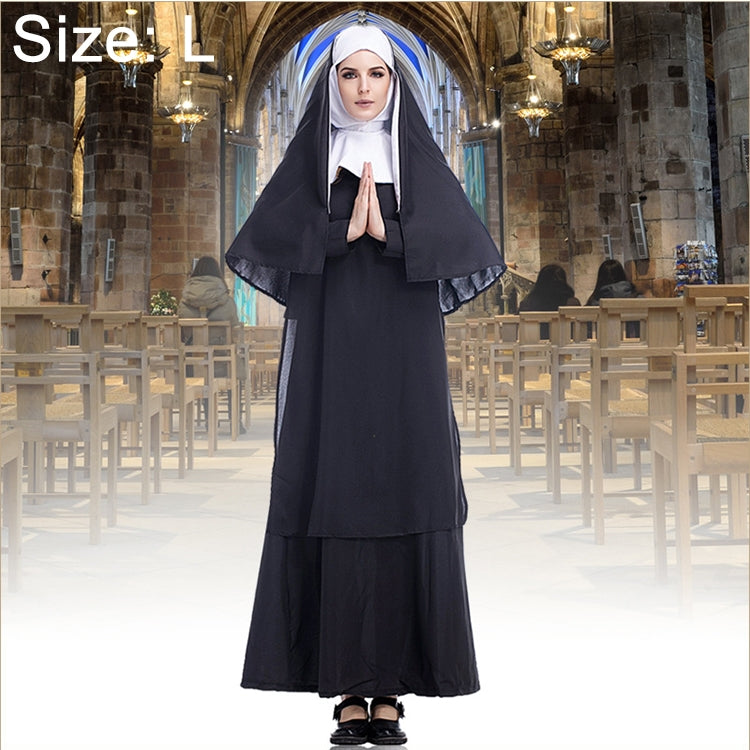 Costume d'Halloween pour femme, religieuse, missionnaire, cosplay, taille : S, M, L, XL, XXL