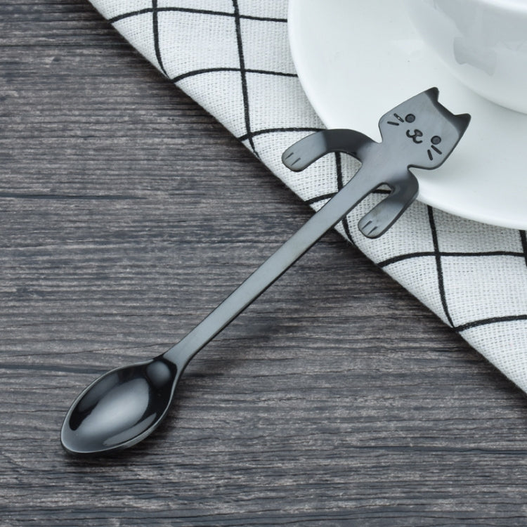 Creative 304 Stainless Steel Cartoon Cat Handle Coffee Stirring Spoons, 11.8*1.8cm, Black, Gold, Silver