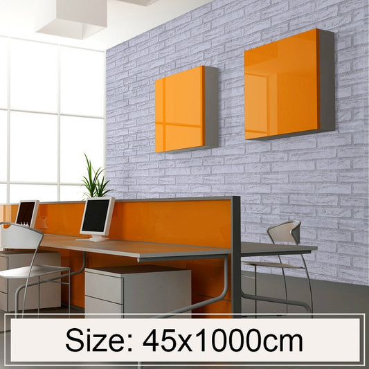 Papel tapiz decorativo de ladrillo blanco creativo 3D de piedra, pegatinas impermeables para pared de dormitorio y sala de estar, tamaño: 45 x 1000 cm, ladrillo blanco