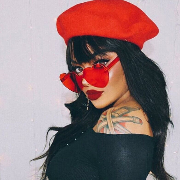 Heart Shape Rimless UV400 Sunglasses for Women, S8018 Dark Red, S8018 Pink, S8018 Watermelon Red