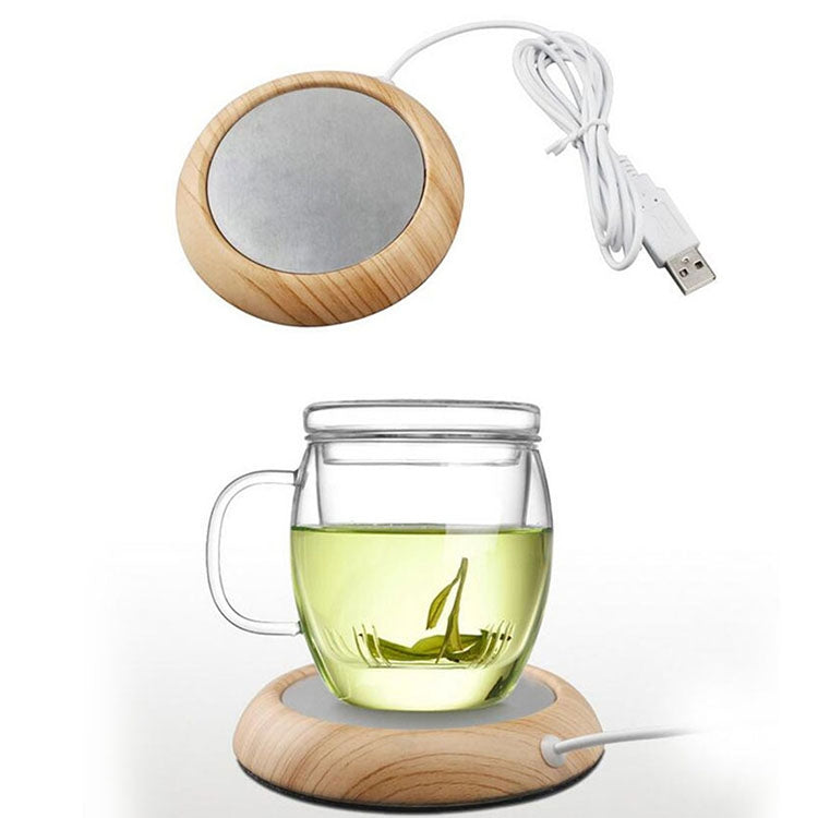 Calentador de tazas USB de escritorio con diseño de mármol y veta de madera, para té, café y bebidas, color aleatorio.