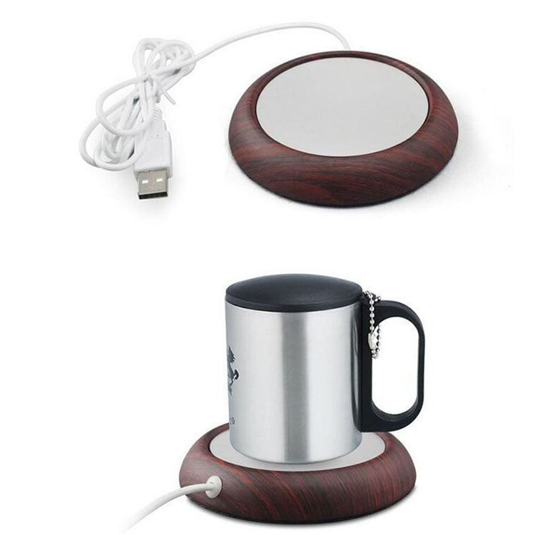 Calentador de tazas USB de escritorio con diseño de mármol y veta de madera, para té, café y bebidas, color aleatorio.