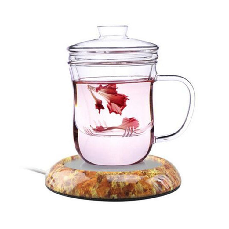 Calentador de tazas USB de escritorio con diseño de mármol y veta de madera, para té, café y bebidas, color aleatorio.