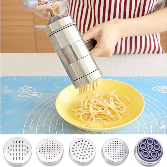 Máquina manual para hacer pasta de acero inoxidable para el hogar, máquina para hacer fideos a presión manual con 5 modelos, máquina para hacer fideos a presión
