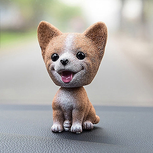 Adornos de resina para coche con forma de perro que mueve la cabeza, adorables perros de dibujos animados, regalos de Año Nuevo con cinta adhesiva de doble cara.