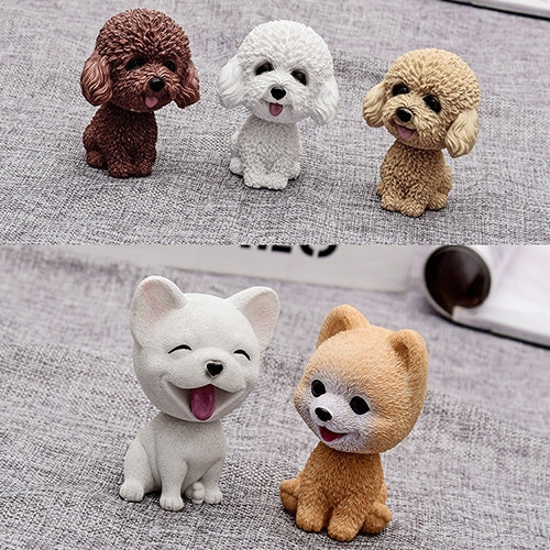 Adornos de resina para coche con forma de perro que mueve la cabeza, adorables perros de dibujos animados, regalos de Año Nuevo con cinta adhesiva de doble cara.