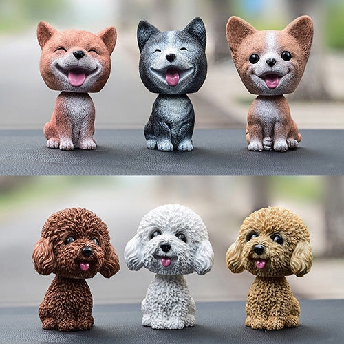 Adornos de resina para coche con forma de perro que mueve la cabeza, adorables perros de dibujos animados, regalos de Año Nuevo con cinta adhesiva de doble cara.