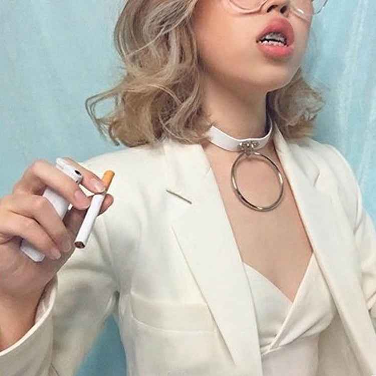 2 PCS European and American Style Punk O-shaped Big Ring Popular Leather Necklace Collar, Random Color Delivery