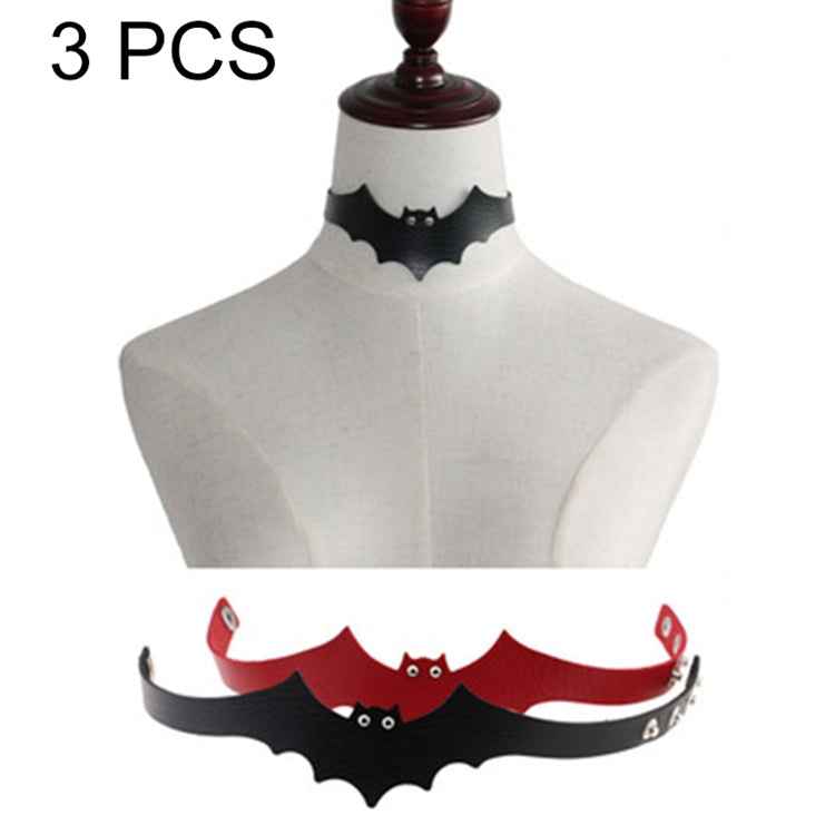 3 PCS European and American Style Popular Bat Styling Leather Necklace Collar, Random Color Delivery