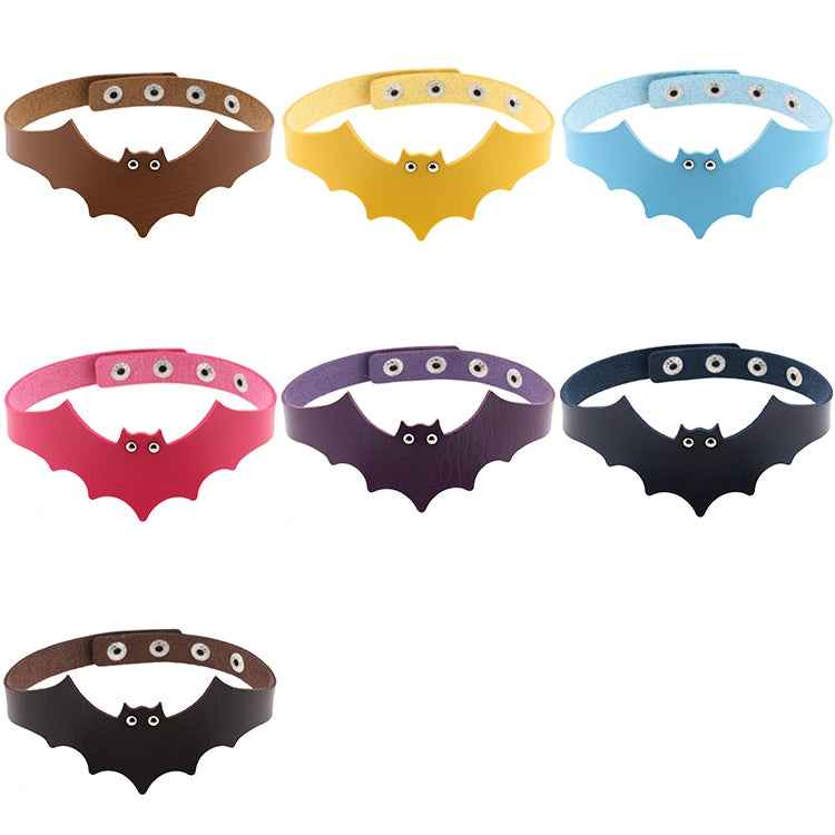 3 PCS European and American Style Popular Bat Styling Leather Necklace Collar, Random Color Delivery