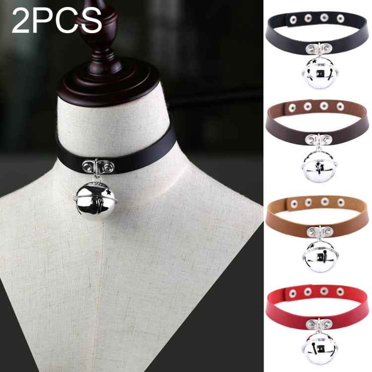 2 PCS Japanese Punk Style Rock Leather Collar Bell Pendant Female Clavicle Neck Necklace, Random Color Delivery