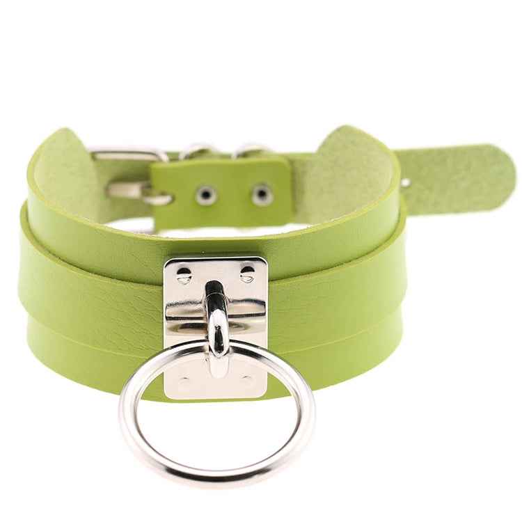 European and American Harajuku PU Leather Silver Single Ring Collar Wide Street-Snap Nightclub O-shaped Choker Necklace