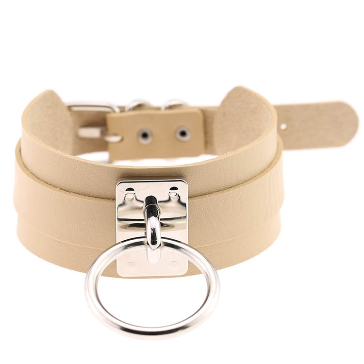 European and American Harajuku PU Leather Silver Single Ring Collar Wide Street-Snap Nightclub O-shaped Choker Necklace, Silver Ring