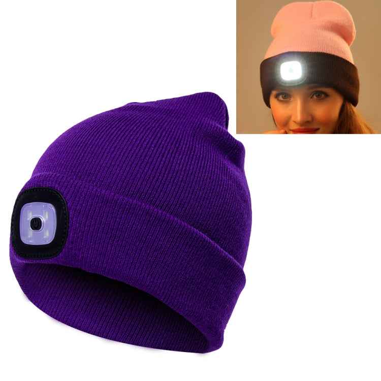 Unisex Warm Winter Polyacrylonitrile Knit Hat Adult Head Cap with 4 LED Lights, USB Type