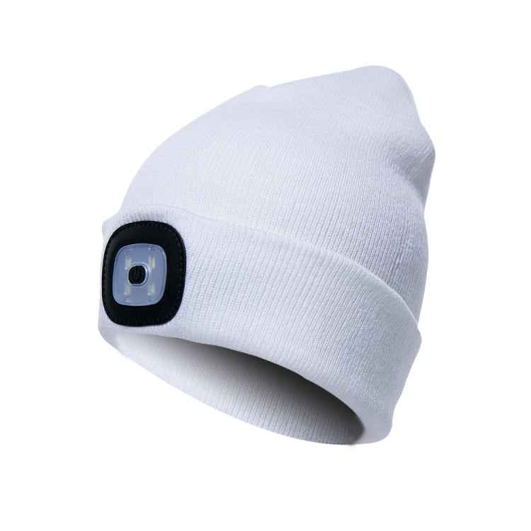 Unisex Warm Winter Polyacrylonitrile Knit Hat Adult Head Cap with 4 LED Lights, USB Type