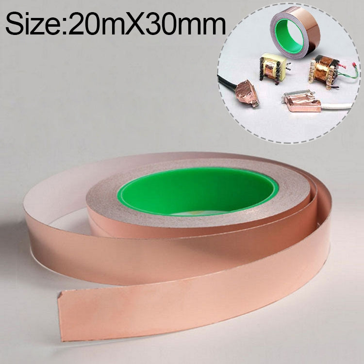Ruban de masquage de signal en cuivre conducteur double face en cuivre pur, taille : 20 m x 30 mm, taille : 20 m x 30 mm