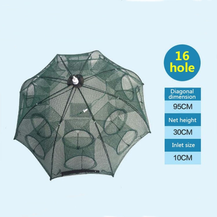 16 Holes Automatic Foldable Fishing Net Nylon Shrimp Crab Minnow Trap Fish Cast Net Fishing Tackle, 16 Holes