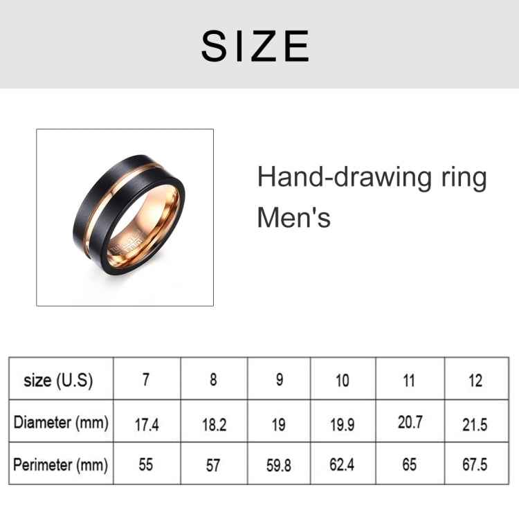 Europe and America Style Men Classic Ring Pure Tungsten Carbide Hand-brushed Rose Gold Plating Ring, Size: 7 Diameter: 17.4mm, Perimeter: 55mm