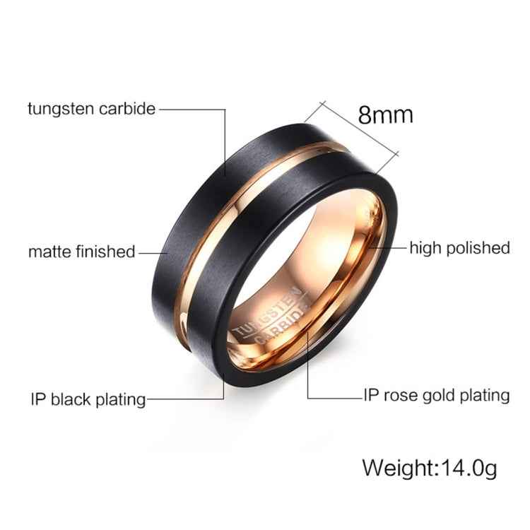 Europe and America Style Men Classic Ring Pure Tungsten Carbide Hand-brushed Rose Gold Plating Ring, Size: 12, Diameter: 21.5mm, Perimeter: 67.5mm