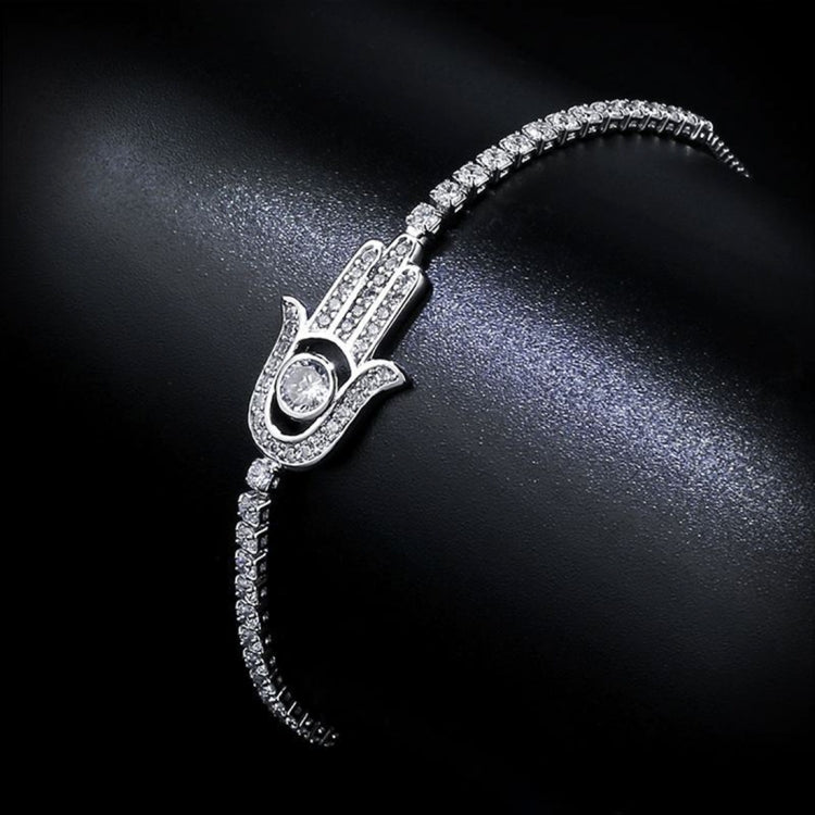 Valentines Day Gift Hamsa Hand Crystal Inlaid Hand Chain Bracelet, Chain Length: 25cm