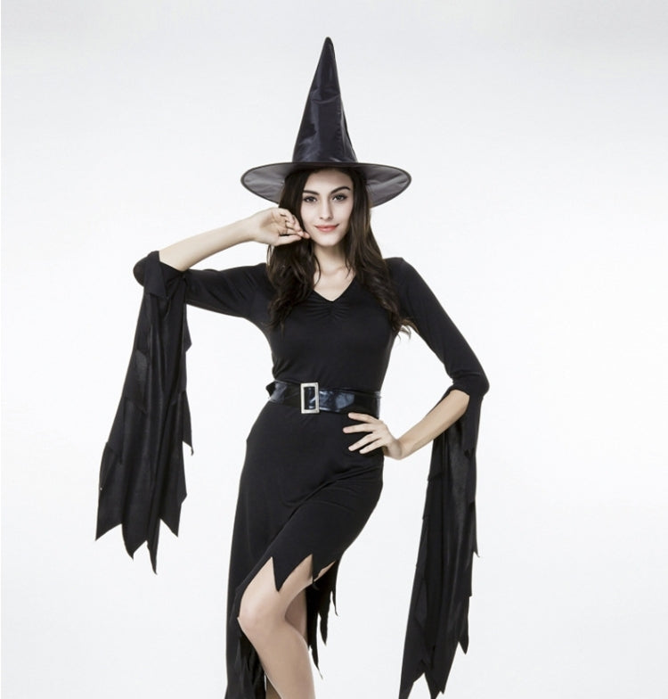 Black Irregular Long Skirt Exit Halloween Costume Cosplay Show Witchcraft Dress, M, Chest: 88cm, Waistline: 72cm, Skirt Length: 108cm, Long Skirt Exit Chest: 88cm