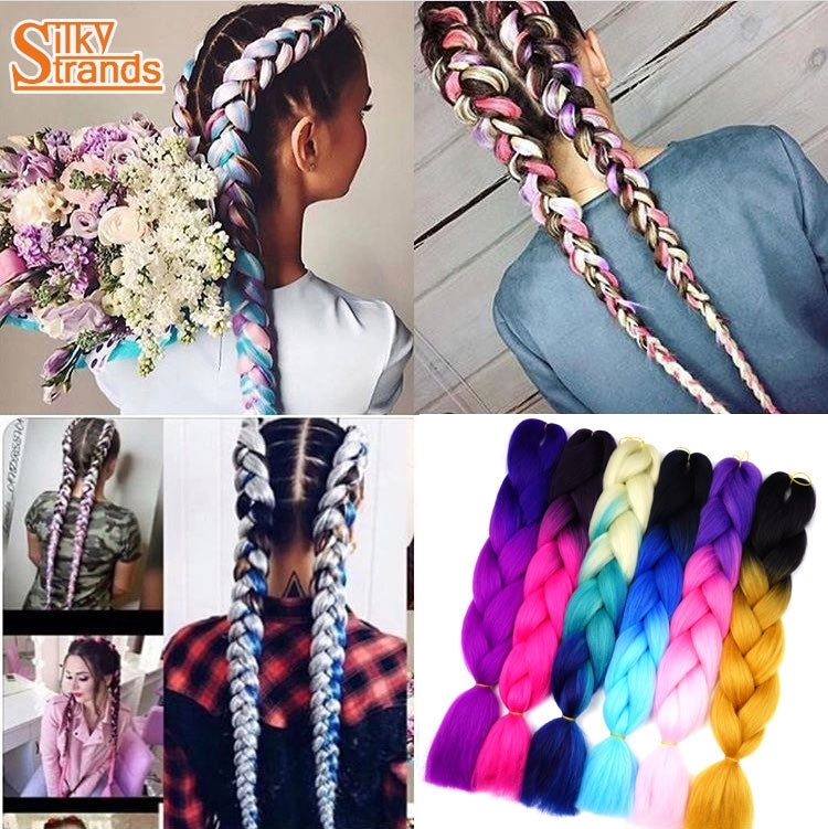 Fashion Color Gradient Individual Braid Wigs Chemical Fiber Big Braids, Random Color Delivery, Length: 60cm, Random Color Delivery