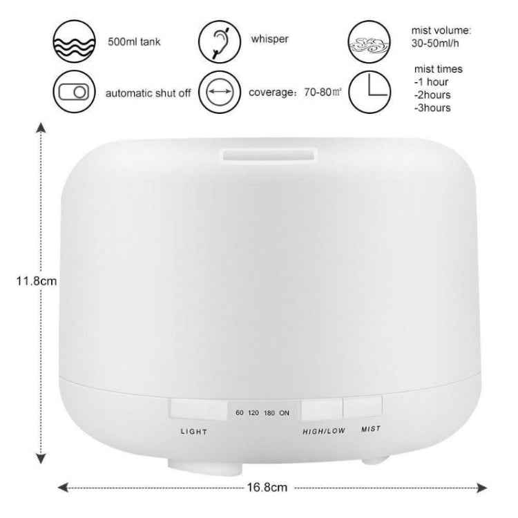 T500 Remote Control Clear White Air Humidifier Automatic Alcohol Sprayer Essential Oil Diffuser Ultrasonic Mist Maker Ultrasonic Aroma Diffuser Atomizer Color LED, Capacity: 500ml, DC 24V, US Plug