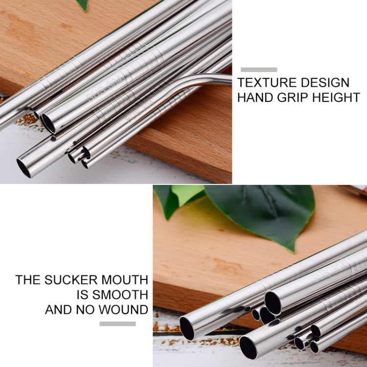 5pcs Reusable Stainless Steel Bent Drinking Straw + Cleaner Brush Set Kit, 215*8mm