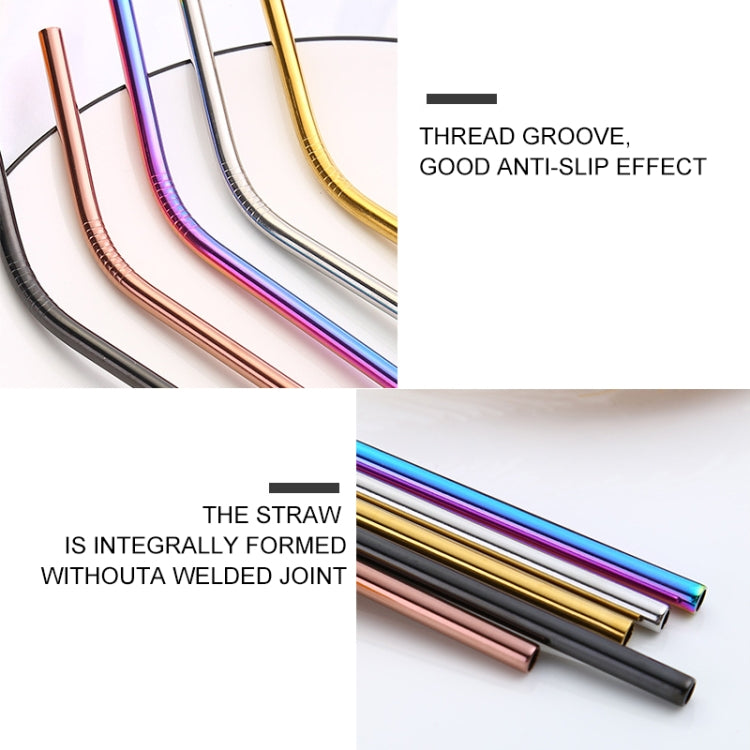 5pcs Reusable Stainless Steel Bent Drinking Straw + Cleaner Brush Set Kit, 215*8mm