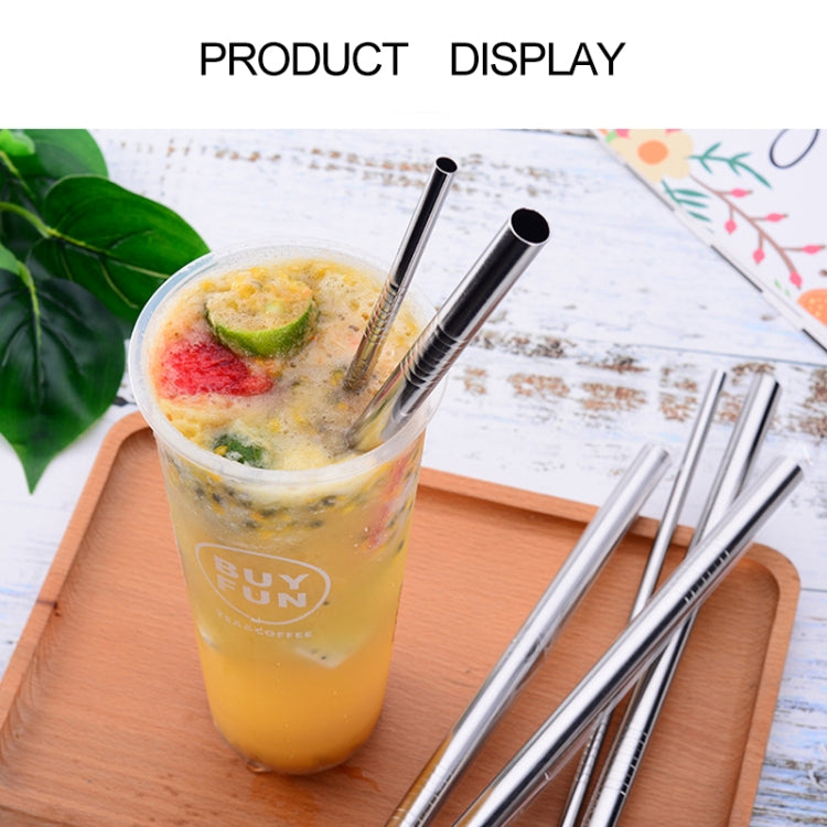 5pcs Reusable Stainless Steel Bent Drinking Straw + Cleaner Brush Set Kit, 215*8mm