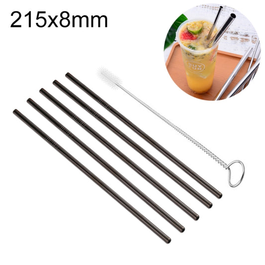 Kit de 5 pailles droites réutilisables en acier inoxydable avec brosse de nettoyage, 215 x 8 mm, 215 x 8 mm (droites)