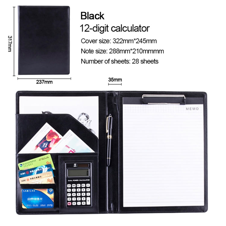 Office Supplies Business Style Leather Document Folder with 30-pages A4 Note Pad & Calculator