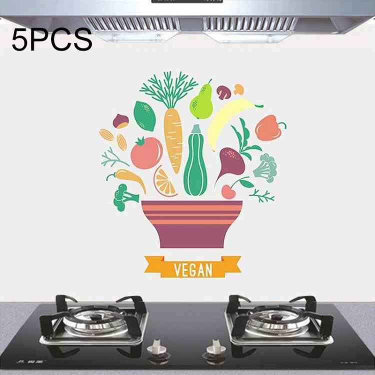 5 PCS Fruit Vegetable Pattern Household Kitchen Self-adhesive High Temperature Resistance Oil Resistant Wall Stickers Size: 60x90cm, Fruit Vegetable Pattern