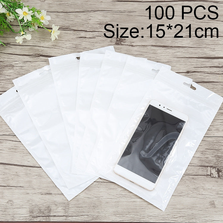 100 PCS 15cm x 21cm Hang Hole Clear Front White Pearl Jewelry Zip Lock Packaging Bag, Custom Printing and Size are welcome, 15*21cm