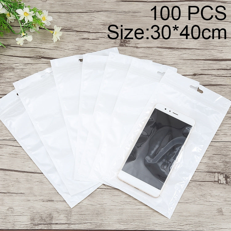 100 PCS 30cm x 40cm Hang Hole Clear Front White Pearl Jewelry Zip Lock Packaging Bag, Custom Printing and Size are welcome, 30*40cm