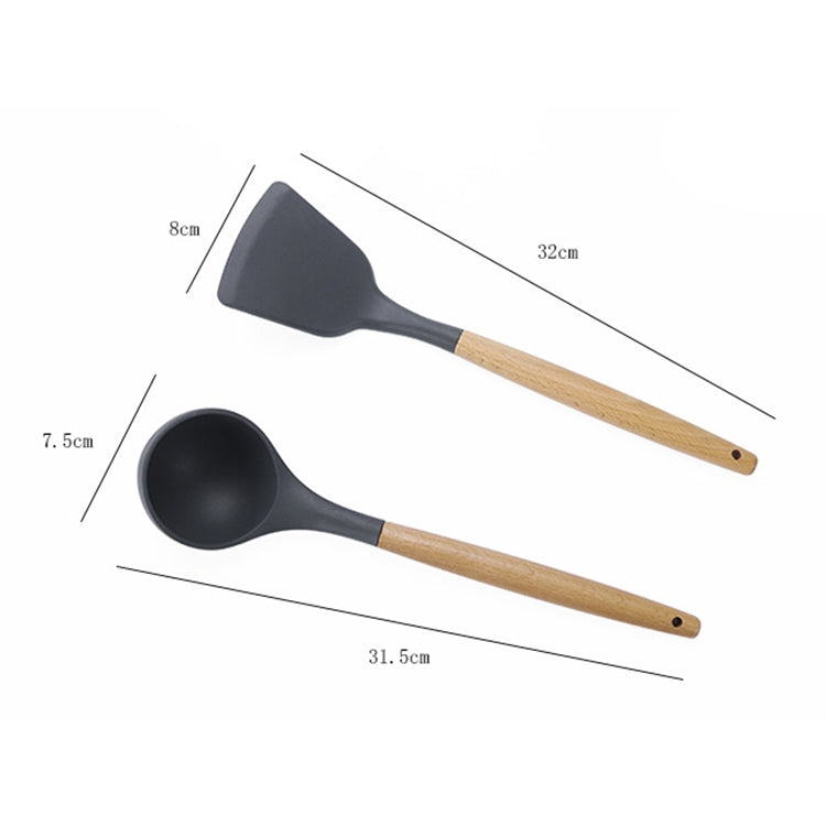 kn020 11 in 1 Wooden Handle Silicone Non-stick Spatula Spoon Kitchen Tool + Bucket Set, 11 in 1 with Bucket