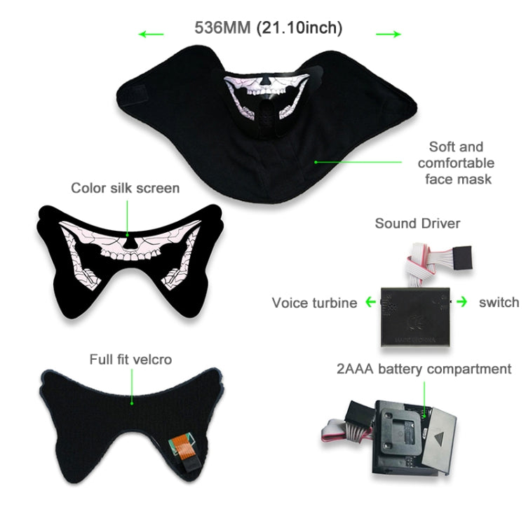 Masque d'Halloween FG-MA-023 à commande vocale, masque de cosplay à lumière froide LED, FG-MA-023