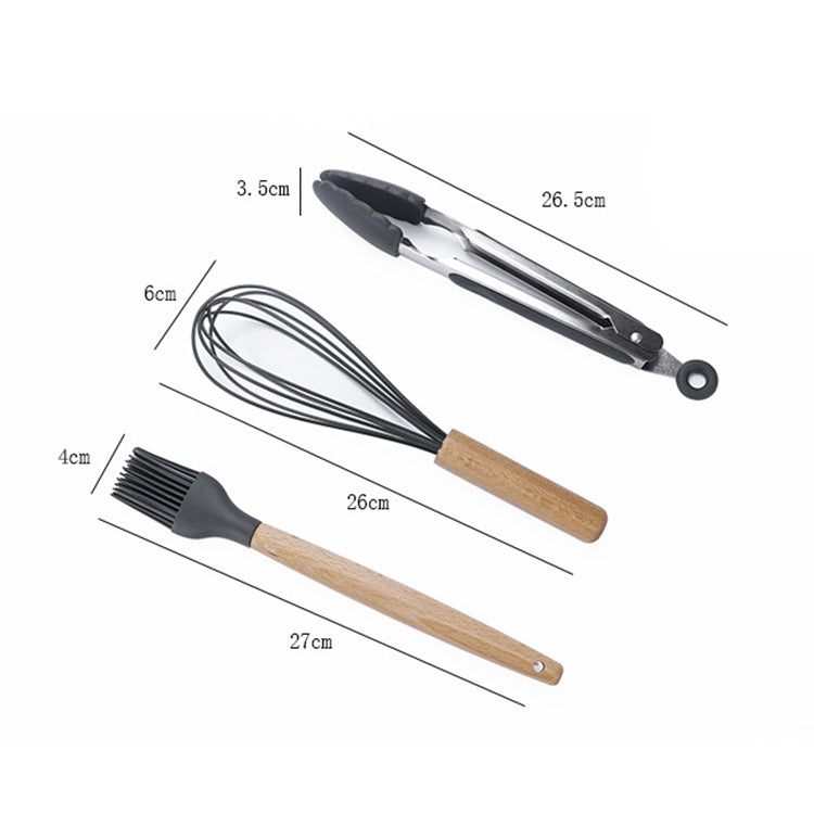 kn020 11 in 1 Wooden Handle Silicone Non-stick Spatula Spoon Kitchen Tool Set, 11 in 1