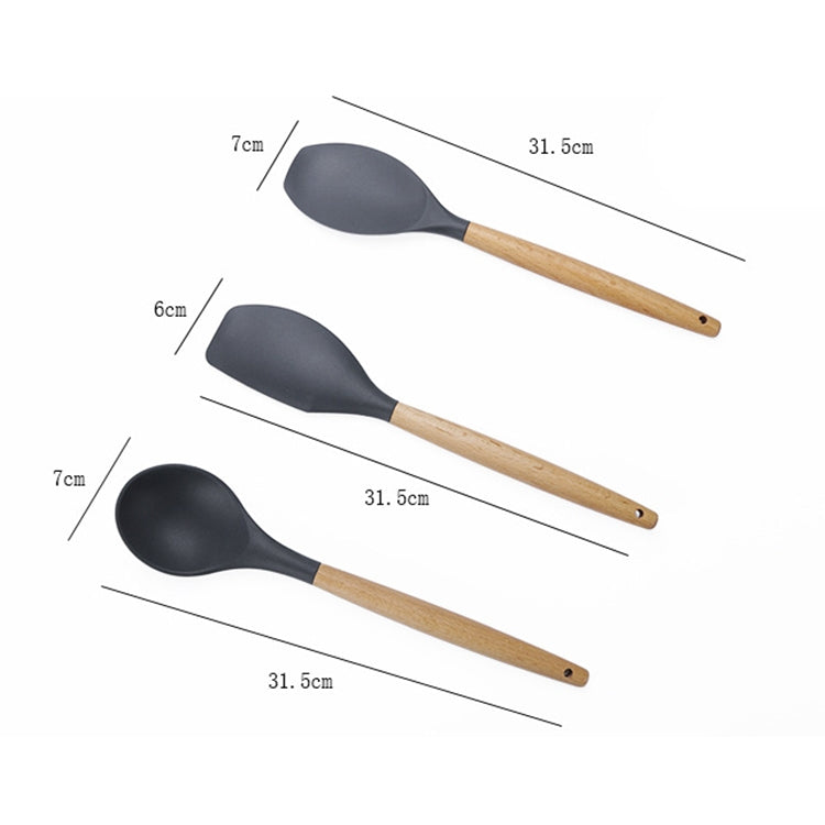 kn020 9 in 1 A Version Wooden Handle Silicone Non-stick Spatula Spoon Kitchen Tool Set, A Version