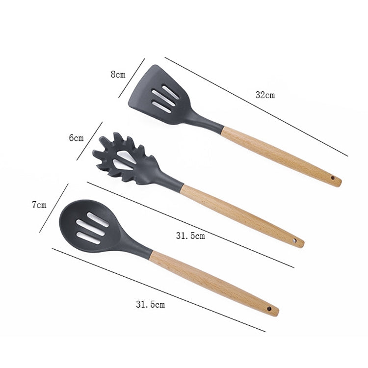 kn020 9 in 1 B Version Wooden Handle Silicone Non-stick Spatula Spoon Kitchen Tool Set, B Version
