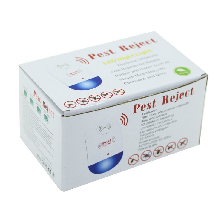 Electronic Ultrasonic Mosquito Rat Pest Control Repeller with LED Light, EU Plug AC90V-250V (White+Blue), EU Plug