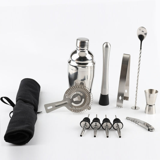 Ensemble d'outils 12 en 1 pour shaker à vin et cocktail en acier inoxydable avec sac en tissu, capacité : 750 ml, 750 ml