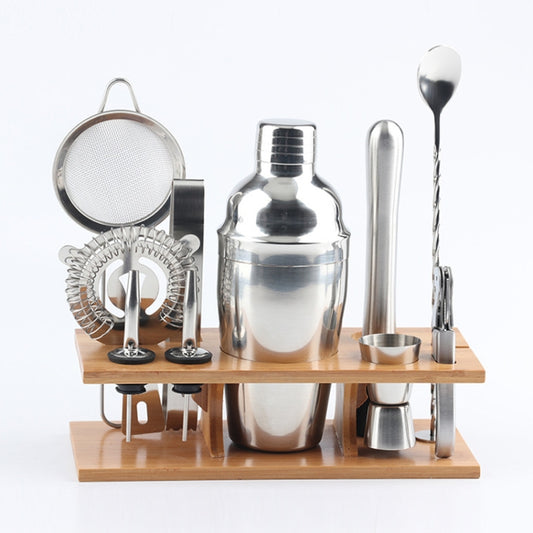 Ensemble d'outils de shaker à cocktail en acier inoxydable 11 en 1 avec support en bois, capacité : 550 ml, 550 ml