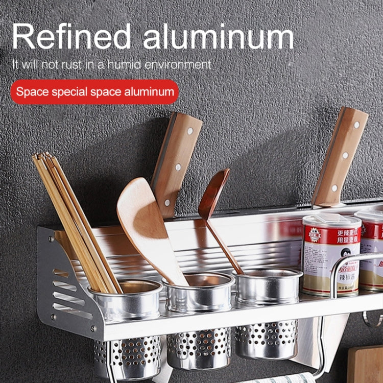 50cm 2 Cups 8 Hooks Multi-function Kitchen Punching Wall-mounted Plastic Edge Condiment Storage Rack