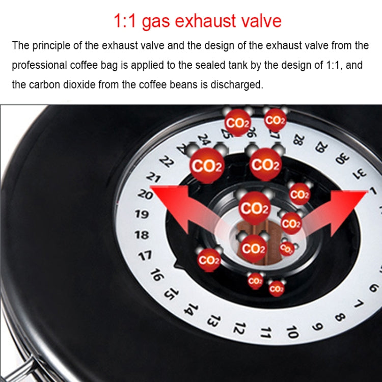 800ml Stainless Steel Sealed Food Coffee Grounds Bean Storage Container with Built-in CO2 Gas Vent Valve & Calendar