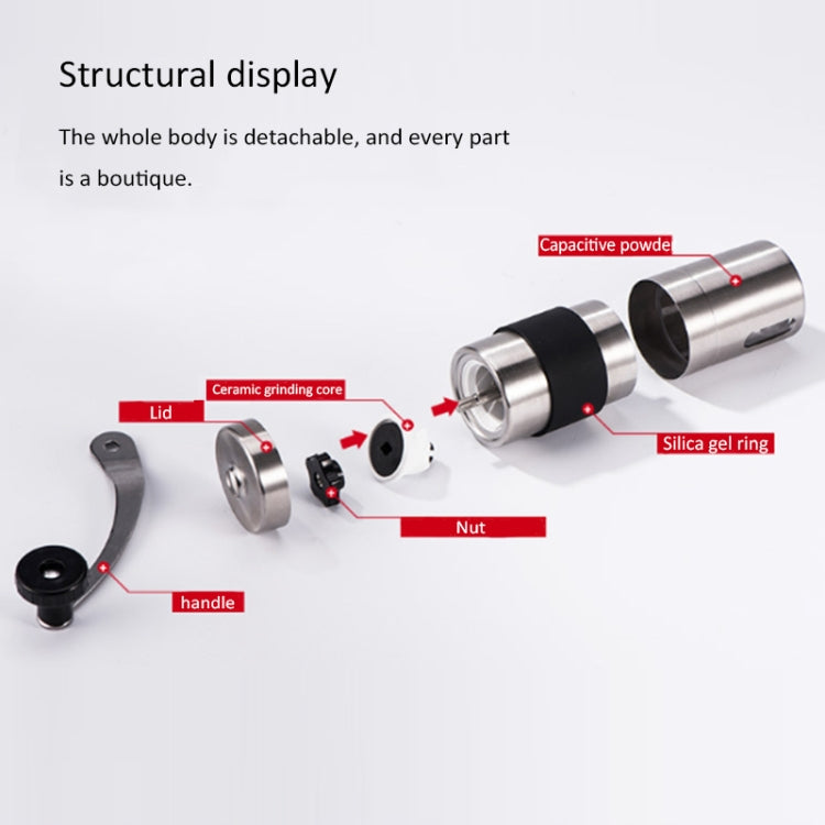 Portable Conical Burr Mill Manual Stainless Steel Hand Crank Coffee Bean Grinder with Silicone Ring, Capacity: 40g, Capacity: 40g