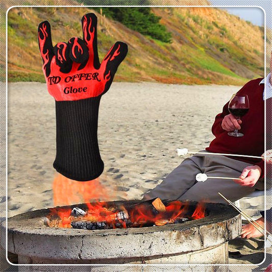 Guantes de silicona antideslizantes de 2 capas resistentes al fuego, portátiles, para cocinar, hornear y barbacoa, tamaño: 28-33 cm