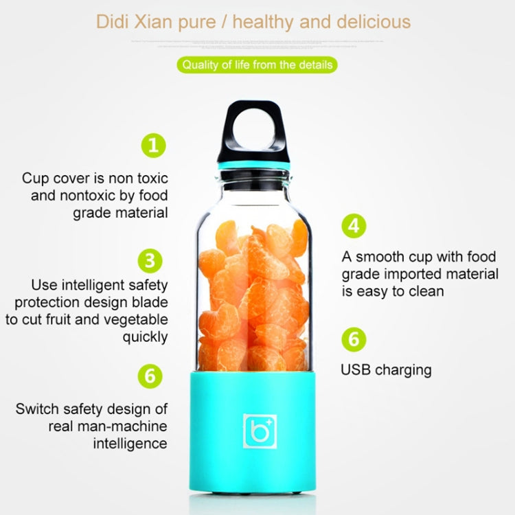 Bingo 500ml Mini Portable USB Rechargeable Electric Juicer Cup Juicer Blender, 22000 Revolutions Per Minute, 2 Blade Head Blue, 2 Blade Head Purple, 2 Blade Head Red, 2 Blade Head Pink, 2 Blade Head Green