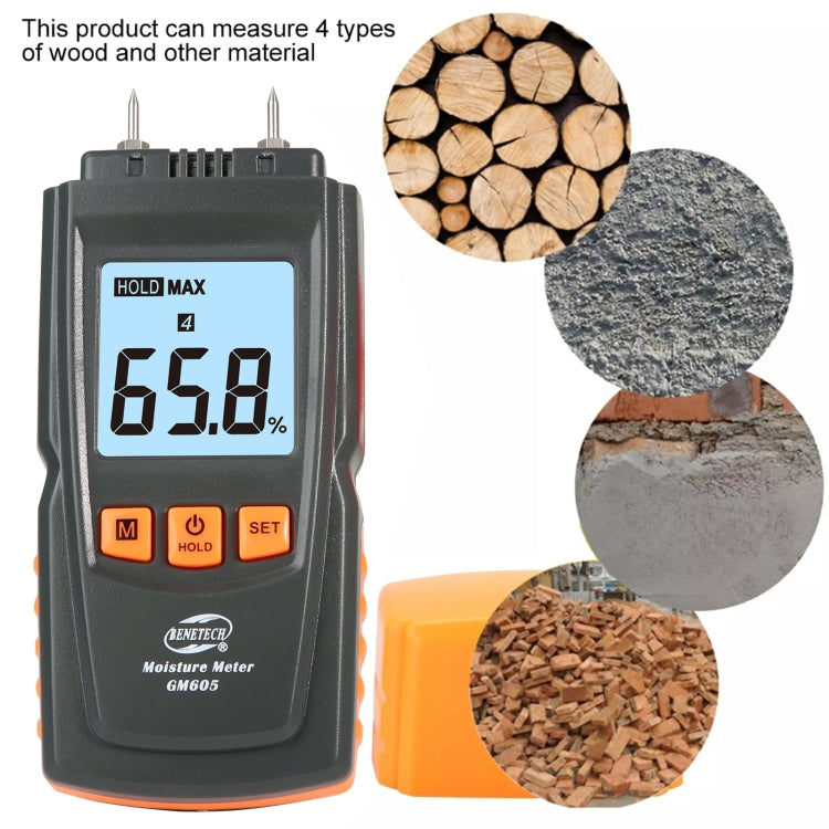 BENETECH GM605 Digital Wood Moisture Meter Humidity Tester Timber Damp Detector, GM605