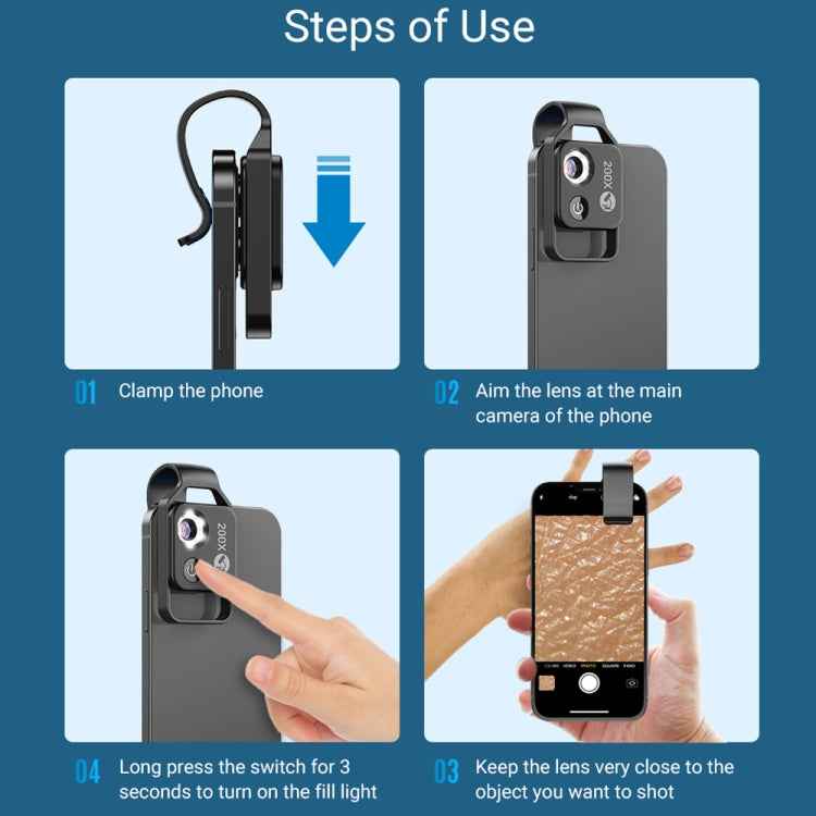 APEXEL APL-MS002BK 200X HD Universal Portable Mobile Phone Microscope with LED Light